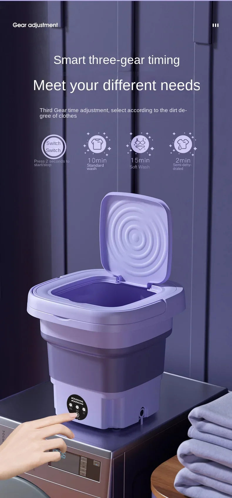 Petite Machine à laver pliable Portable 8l, avec sèche-linge rotatif, pour chaussettes, sous-vêtements, culottes, Mini Machine à laver domestique