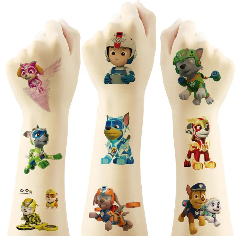 Autocollants de tatouage Pat'Patrouille pour enfant, 20 pièces, stickers, dessin animé, mignon, chien, modèle, beurre, chasse, marshall, rock, cadeaux