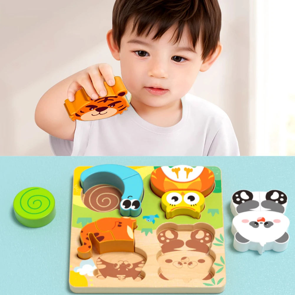 Puzzle 3D Montessori en Bois 4 en 1 – Animaux Colorés pour l'Éveil et l'Apprentissage