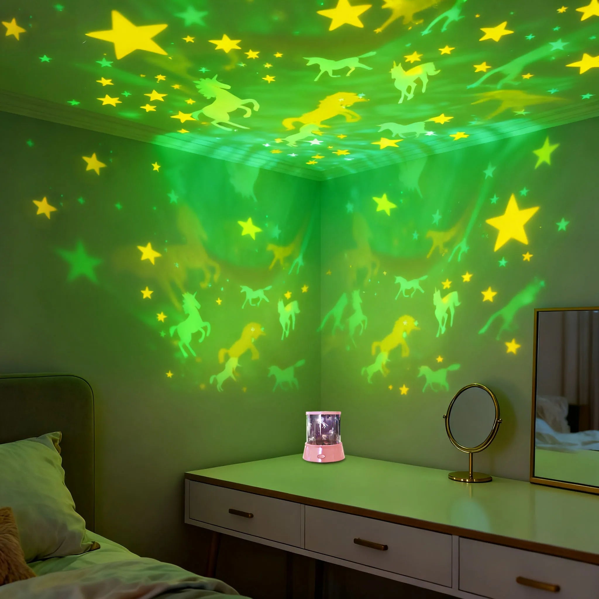 Projecteur Licorne & Étoiles LED 360° – Veilleuse Rotative Ciel Étoilé pour Chambre Bébé et Enfant