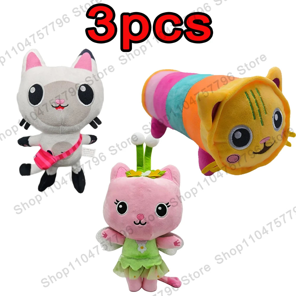8 pièces Nouveaux porte-clés en peluche Maison de poupée Gabby, animaux en peluche Mercat, chat souriant, chat de voiture, chat câlin, cadeau d'anniversaire pour fille Gaby