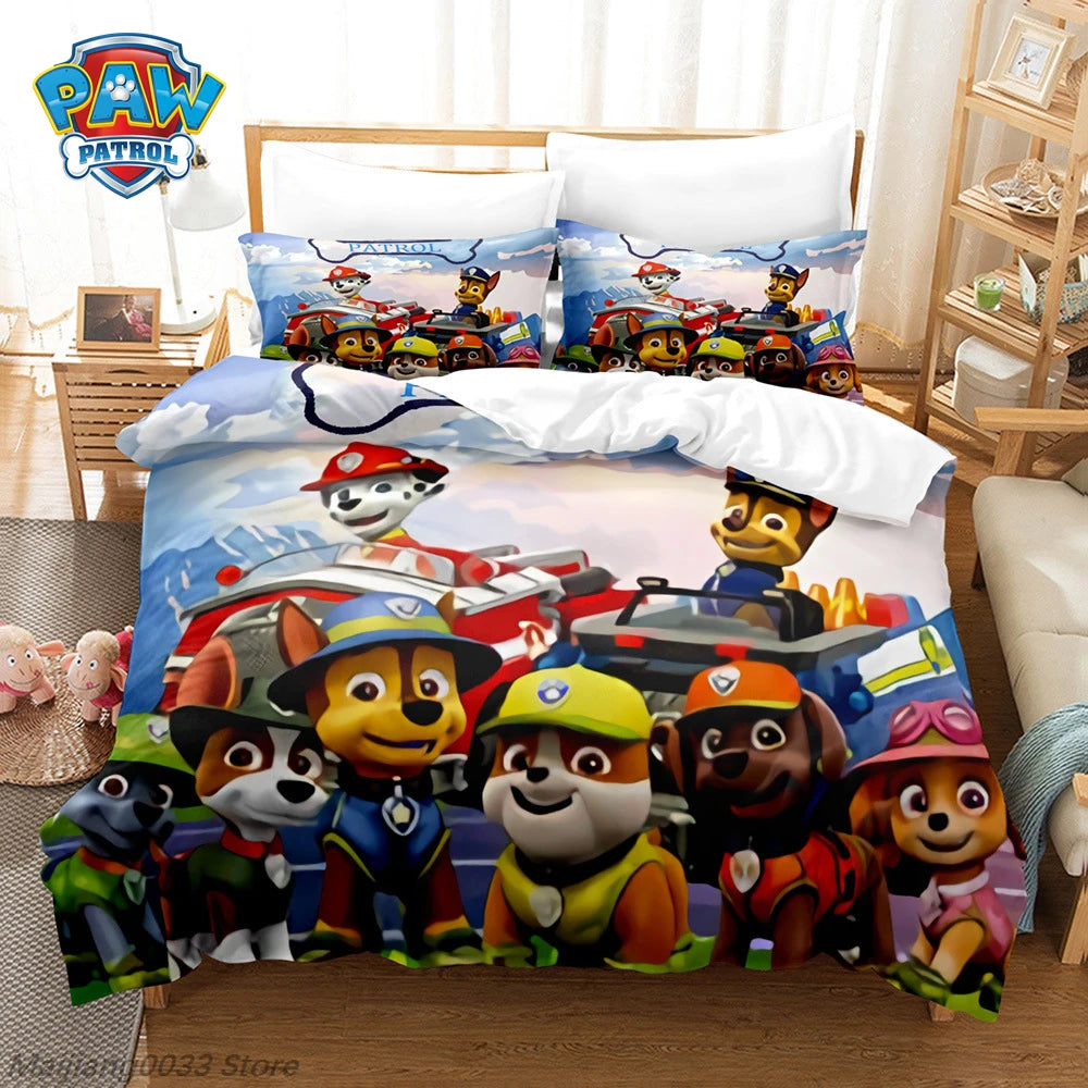 Ensemble de housse de couette Paw Patrol Cute Puppy, housse de couette de dessin animé avec taie d'oreiller, literie douce, décoration de chambre à coucher, cadeau pour enfants