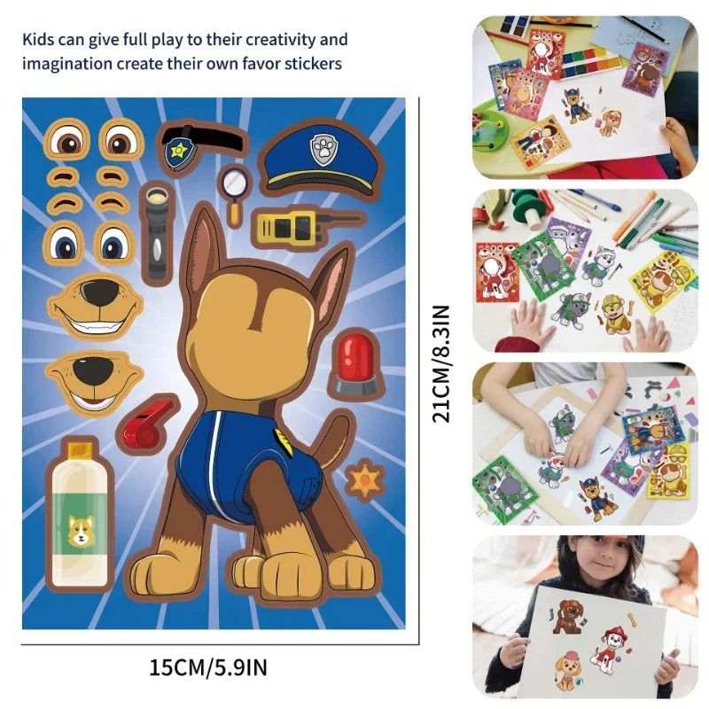 Livre de puzzles autocollants Paw Patrol, 8 pièces, pour enfants, dessin animé, interactif parent-enfant, jouet de bricolage, cadeaux éducatifs pour enfants