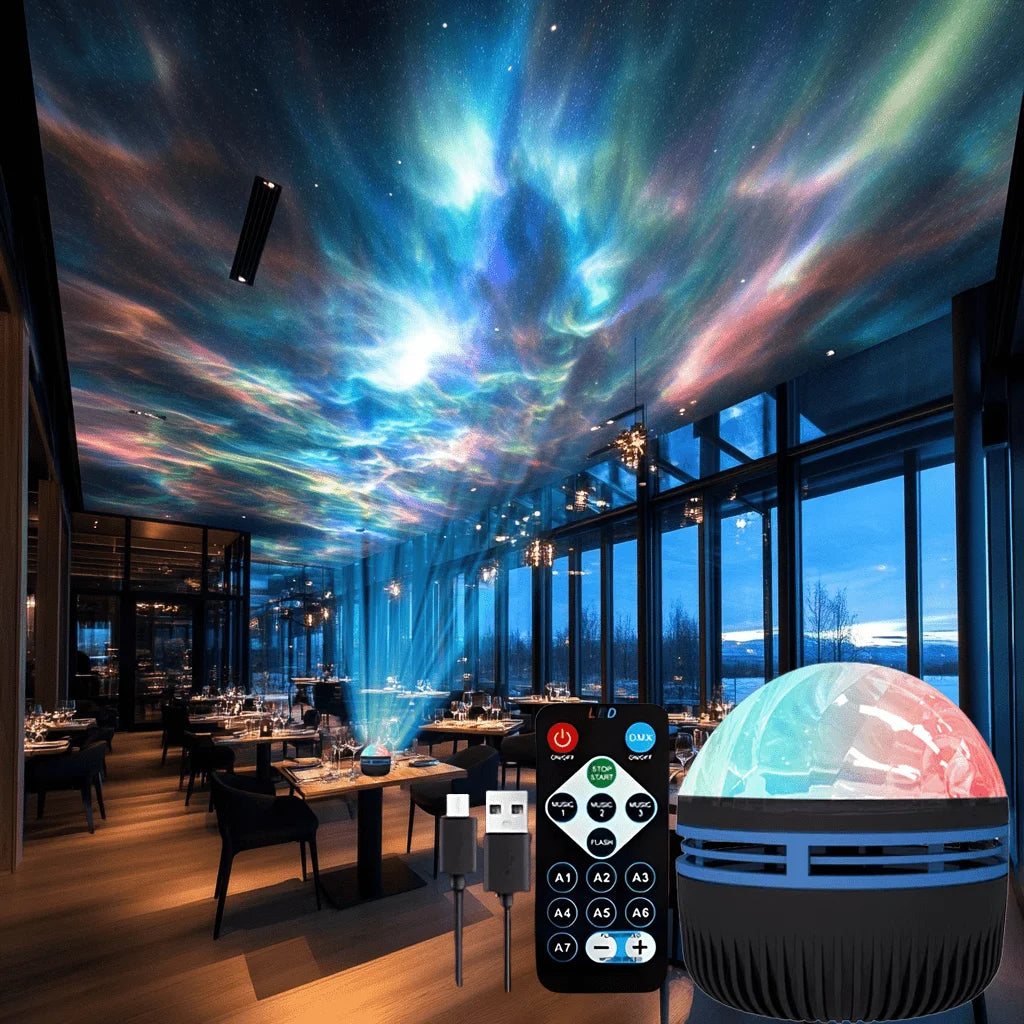 Veilleuse Projecteur Aurores Boréales LED 7 Couleurs – Ciel Étoilé Multicolore avec Télécommande