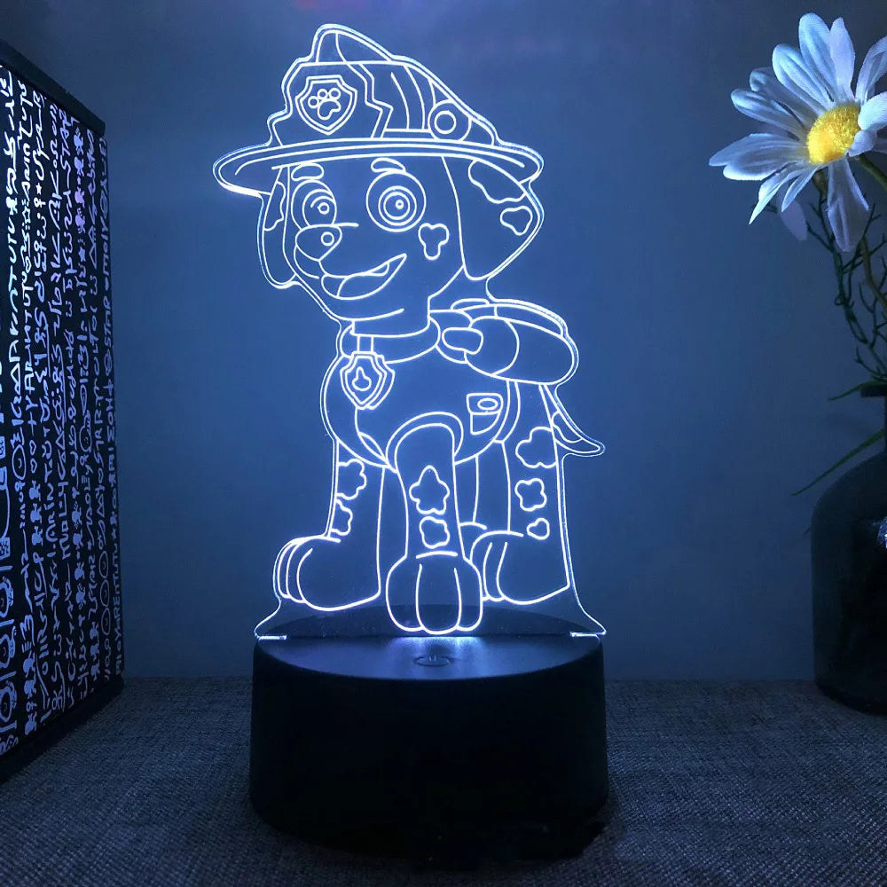 Veilleuse 3D Dog Patrol à télécommande tactile, 7 couleurs, dégradé automatique, veilleuse LED, décoration de la maison, cadeau de Noël pour enfants