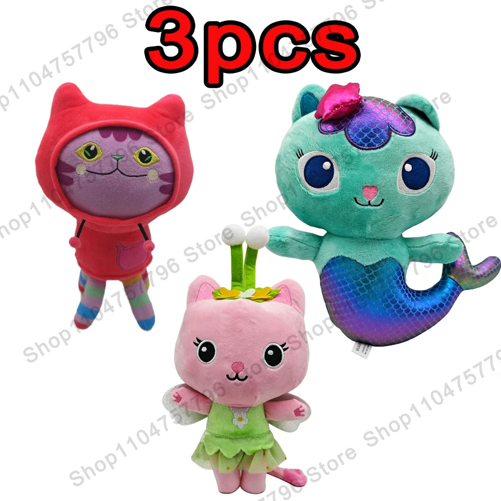 8 pièces Nouveaux porte-clés en peluche Maison de poupée Gabby, animaux en peluche Mercat, chat souriant, chat de voiture, chat câlin, cadeau d'anniversaire pour fille Gaby