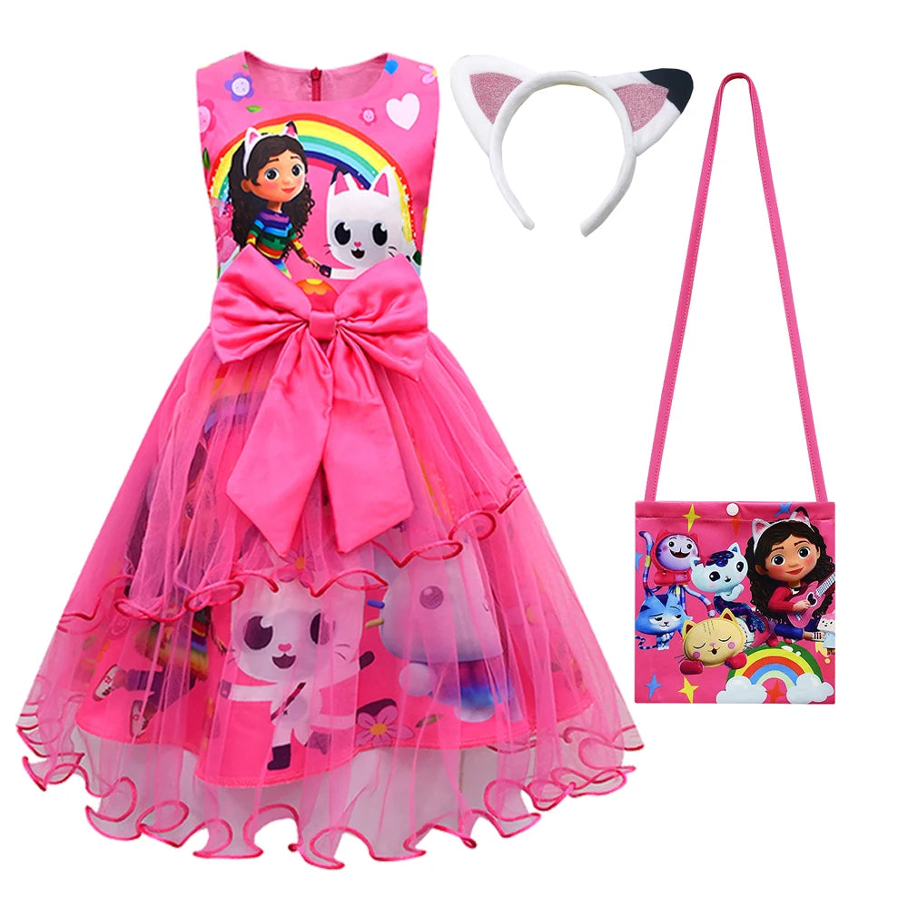 Costume de maison de poupée Gabby pour enfants, vêtements de chat Gabbys mignons, robe de princesse pour bébés filles, cadeau de fête de carnaval