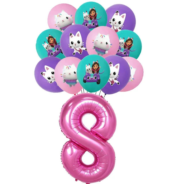 Ensemble de ballons numérotés Gabby Dollhouse Cats, décoration de fête d'anniversaire pour enfants, ballons en latex et aluminium, cadeau jouet pour fille Gabby's Doll