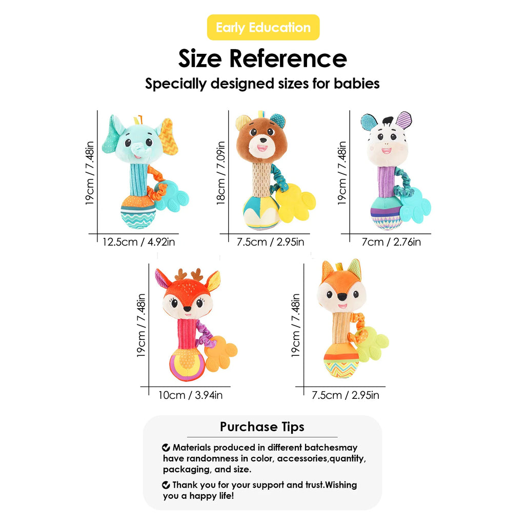 Hochets pour bébé, Animal en peluche doux, poignée à main, jouHochet Peluche Bébé Animal – Jouet Sensoriel à Poignée pour Nouveau-Né de 0 à 24 Mois