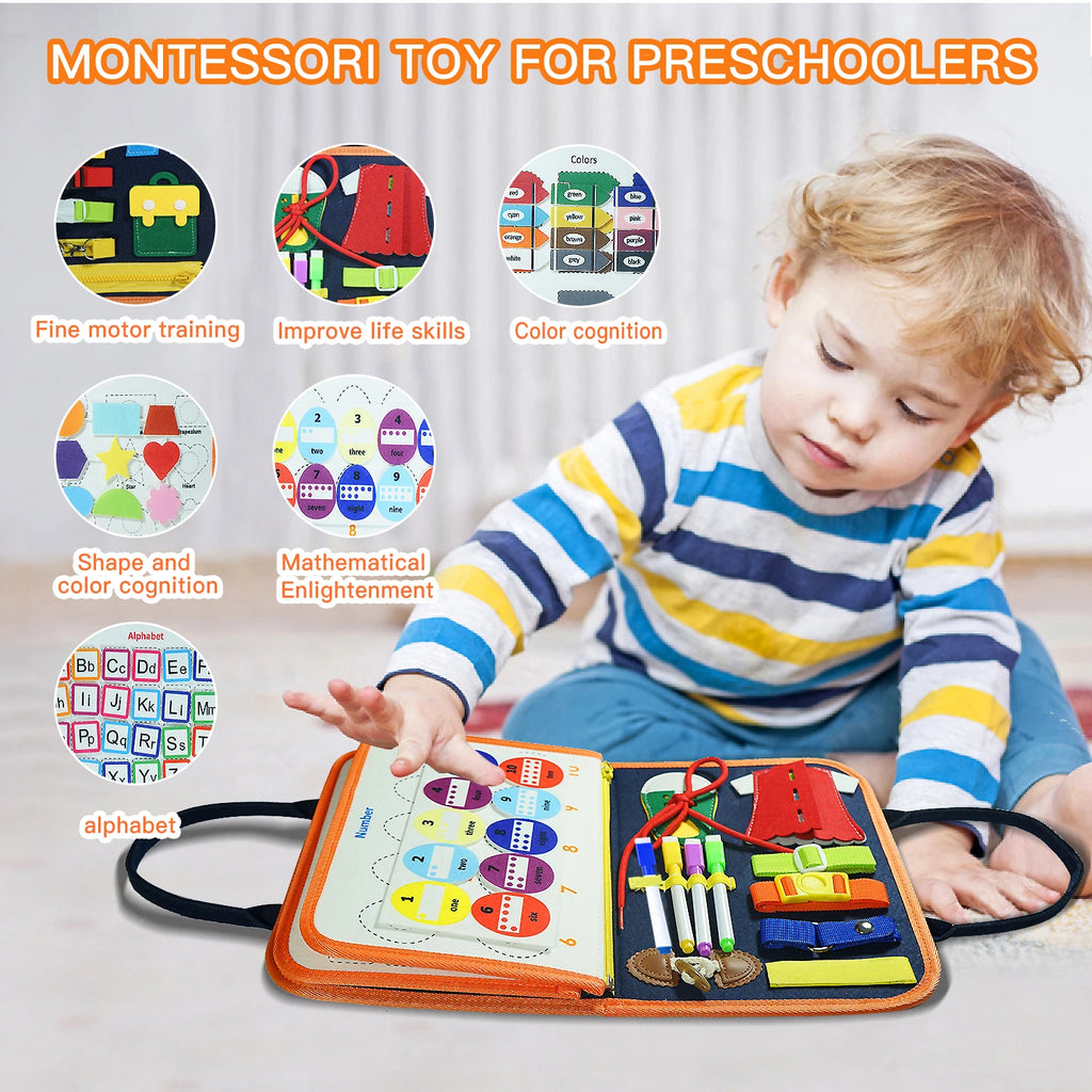Planche d’Activités Montessori 3 à 6 Ans – Tableau Sensoriel Éducatif Portable pour l’Apprentissage Précoce