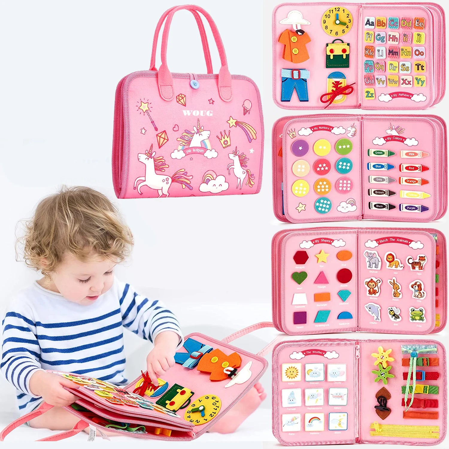 Tableau d’Activités Montessori 7 en 1 – Planche Sensorielle Éducative Portable pour Enfants de 3 à 6 Ans
