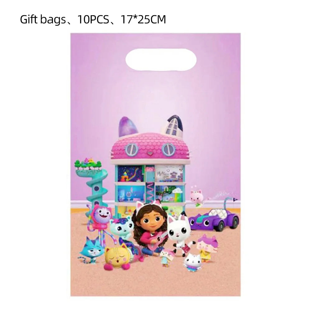 10-50 sacs cadeaux Gabby Doll House pour enfants, décoration de fête d'anniversaire, sacs de bonbons, emballage pour cadeaux de fête prénatale