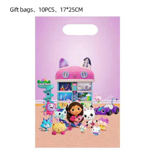 10-50 sacs cadeaux Gabby Doll House pour enfants, décoration de fête d'anniversaire, sacs de bonbons, emballage pour cadeaux de fête prénatale