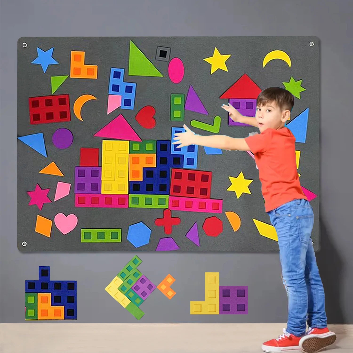 Tableau Montessori en Feutrine avec Formes Géométriques – Jeu Éducatif Sensoriel pour Enfants 3 à 6 Ans