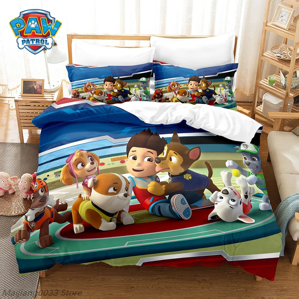 Ensemble de housse de couette Paw Patrol Cute Puppy, housse de couette de dessin animé avec taie d'oreiller, literie douce, décoration de chambre à coucher, cadeau pour enfants