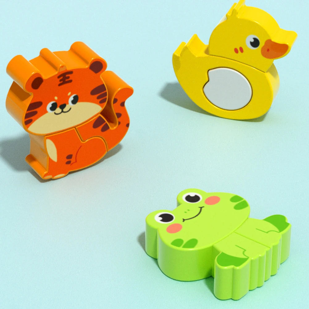 Puzzle 3D Montessori en Bois 4 en 1 – Animaux Colorés pour l'Éveil et l'Apprentissage