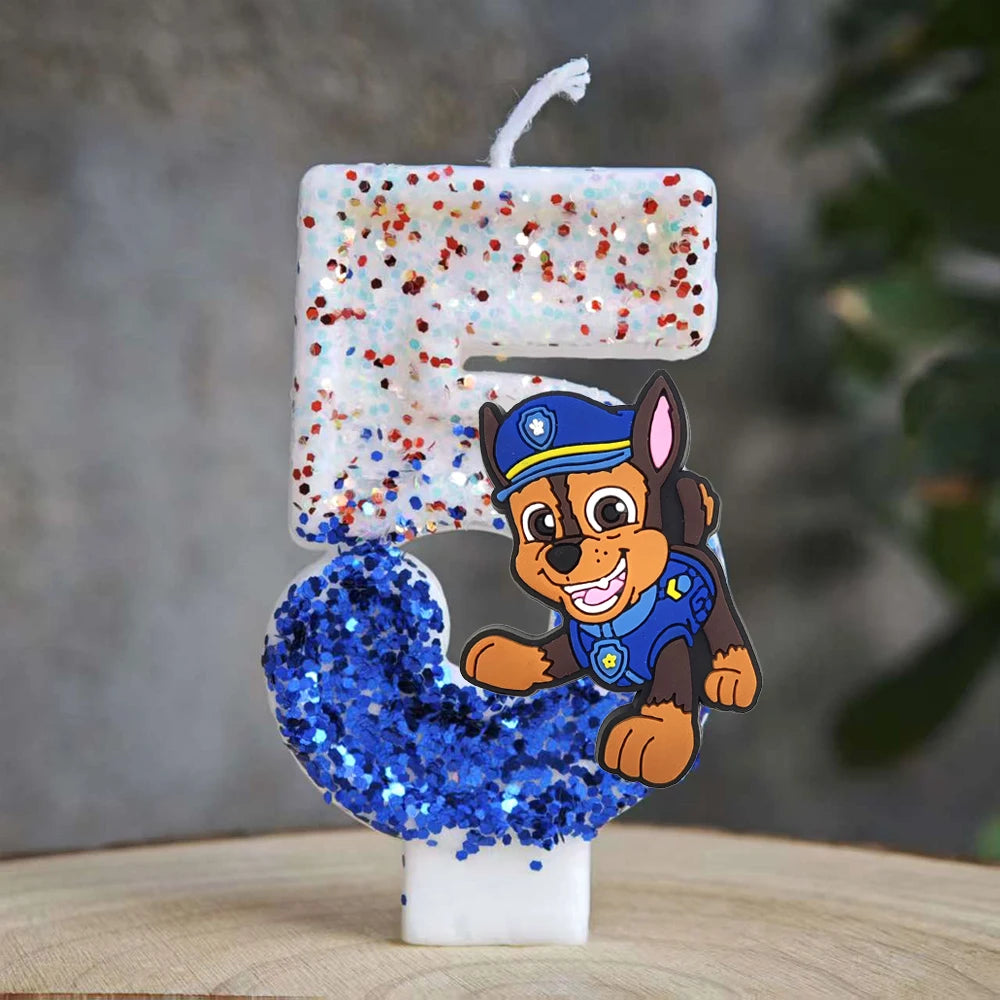 Bougie Paw Patrol 0-9 chiffres, personnage de dessin animé Paw Patrol, gâteau de fête enfichable, décoration de gâteau d'anniversaire, cadeau de réception-cadeau pour bébé