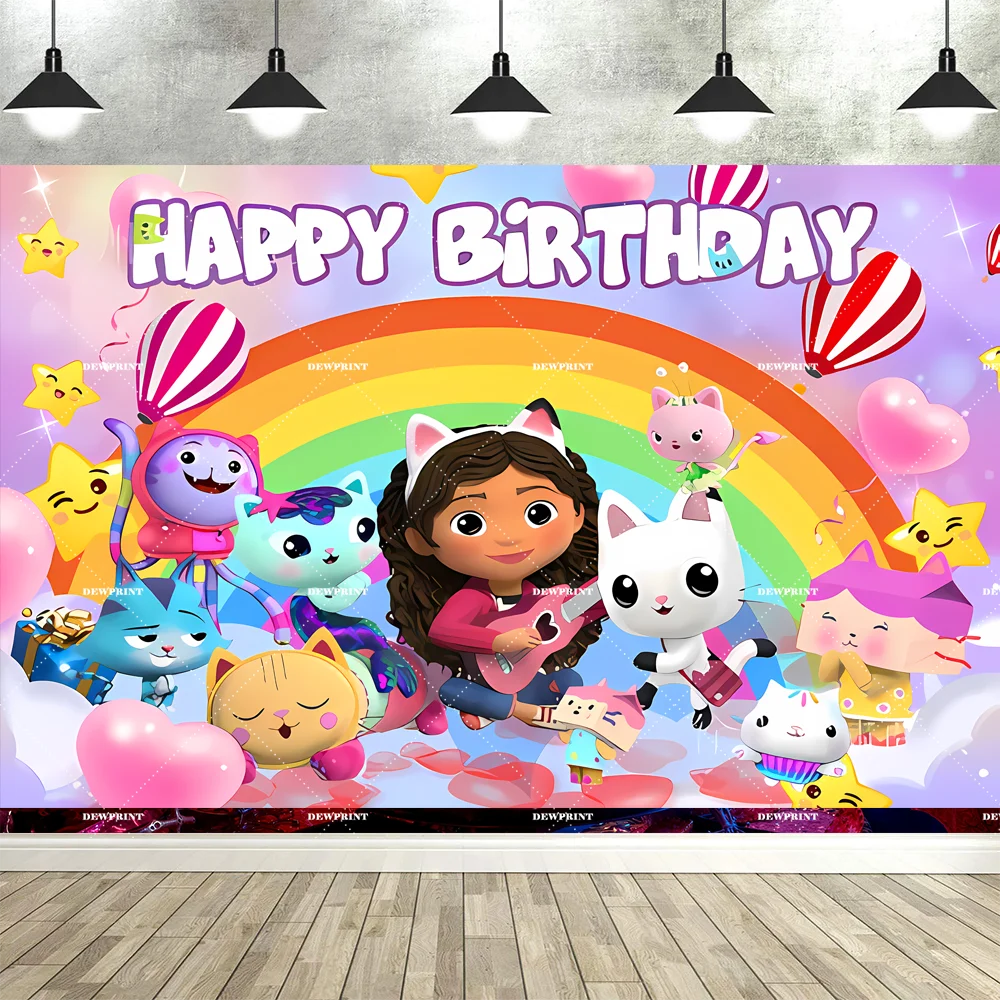 Bannière de fond d'anniversaire Gabby en dessin animé mignon, accessoires de décoration pour fête d'enfants, toile de fond photo, fournitures de photographie