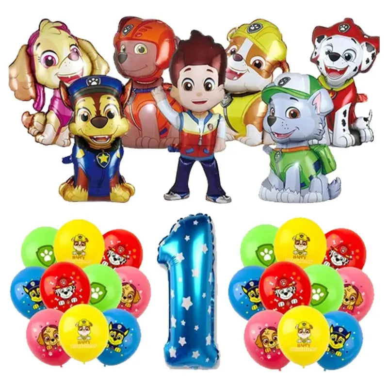 Ensemble de fournitures de fête d'anniversaire Paw Patrol, ballons, toile de fond, assiettes, gobelets, décorations de gâteaux, autocollants Paw Patrol, bannière, cadeaux de fête