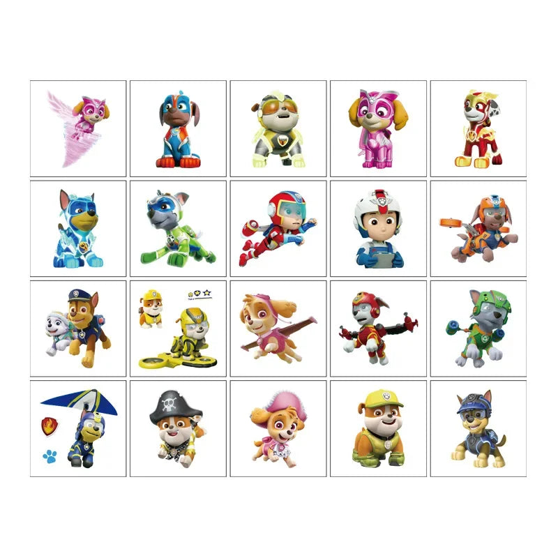 Autocollants de tatouage Pat'Patrouille pour enfant, 20 pièces, stickers, dessin animé, mignon, chien, modèle, beurre, chasse, marshall, rock, cadeaux