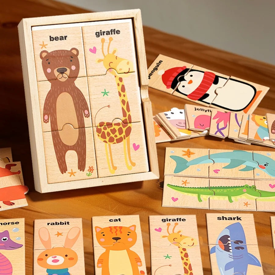 Puzzle Montessori en Bois Animaux – Jeu Éducatif Cognitif et Sensoriel pour Enfants 3 à 6 Ans