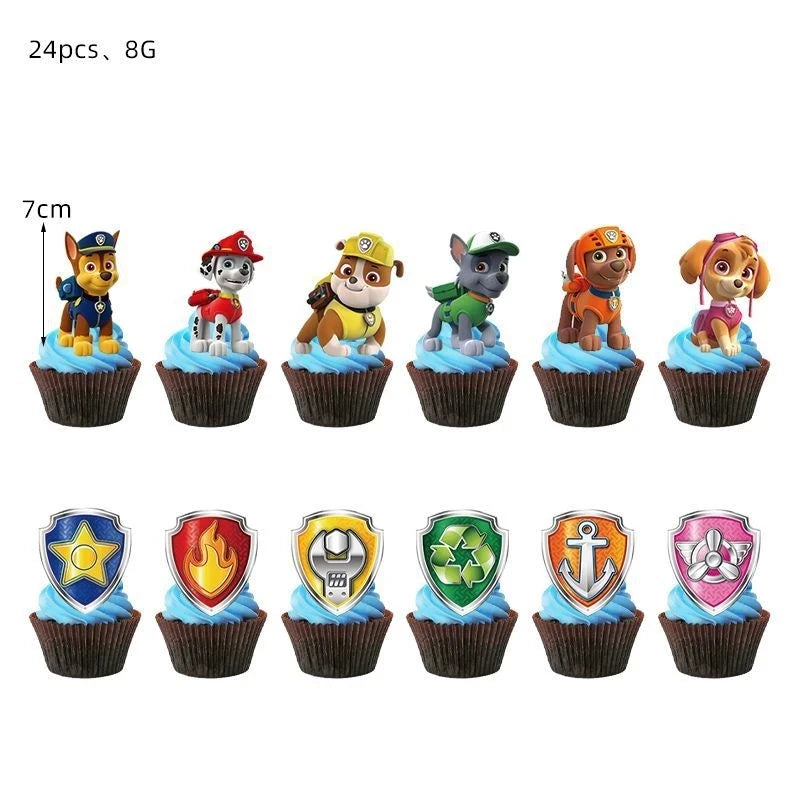 Ensemble de fournitures de fête d'anniversaire Paw Patrol, ballons, toile de fond, assiettes, gobelets, décorations de gâteaux, autocollants Paw Patrol, bannière, cadeaux de fête