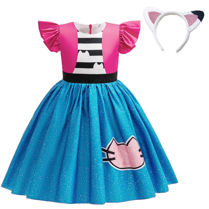Gabby's Dollhouse Vêtements Filles Gabby Cat Robe Filles Robes décontractées mignonnes et bandeau Enfants Enfants Robe de princesse à manches volantes