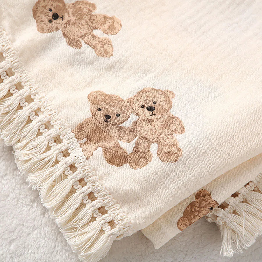 Couverture carrée en mousseline d'ours mignon pour bébé, couverturMobile Musical pour Lit Bébé avec Projecteur Rotatif – Veilleuse, Berceuses et Hochet d'Éveil 0 à 12 Mois