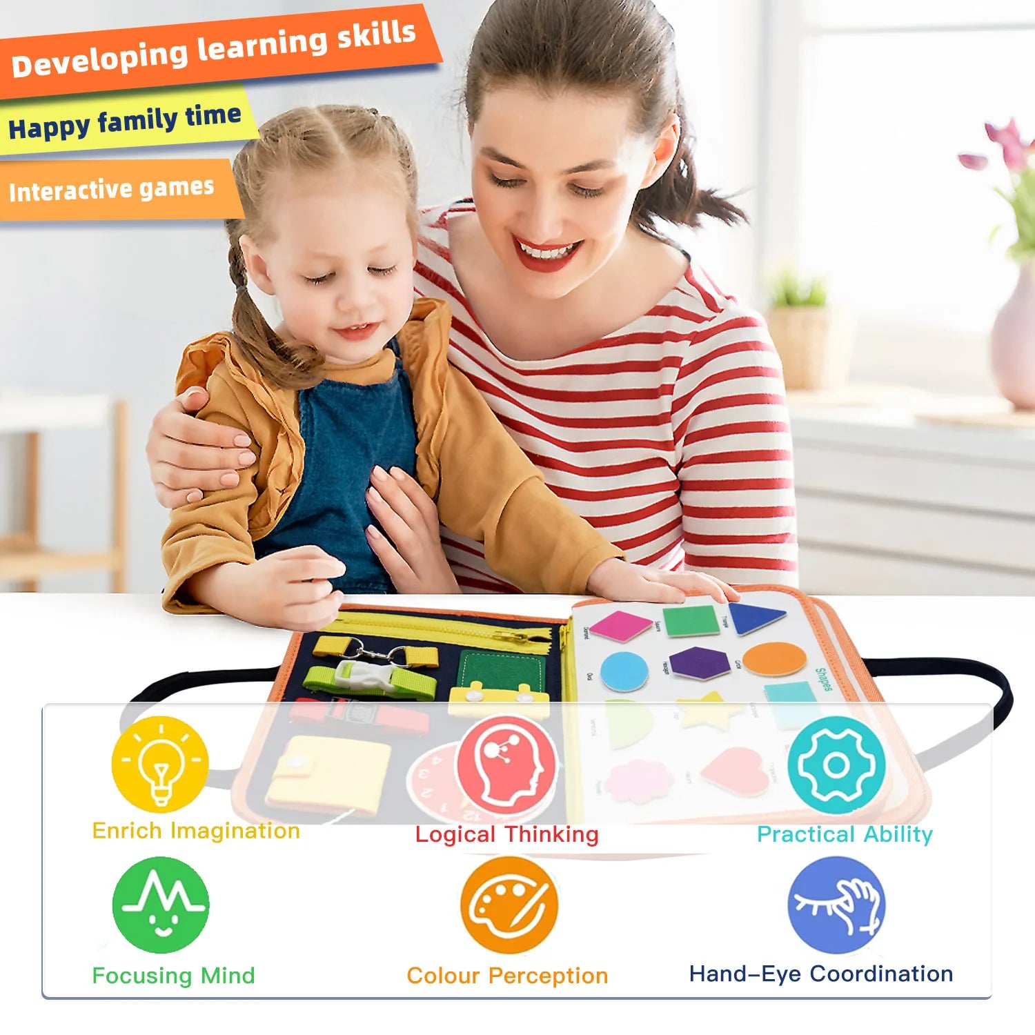 Planche d’Activités Montessori 3 à 6 Ans – Tableau Sensoriel Éducatif Portable pour l’Apprentissage Précoce