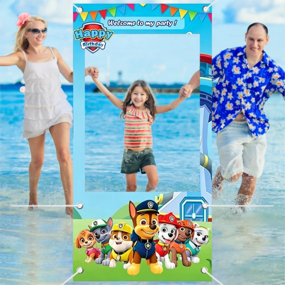 Cadre de photomaton Pat'Patrouille mignon pour enfants, accessoires de fond de studio photo pour anniversaire, baby shower, décoration murale