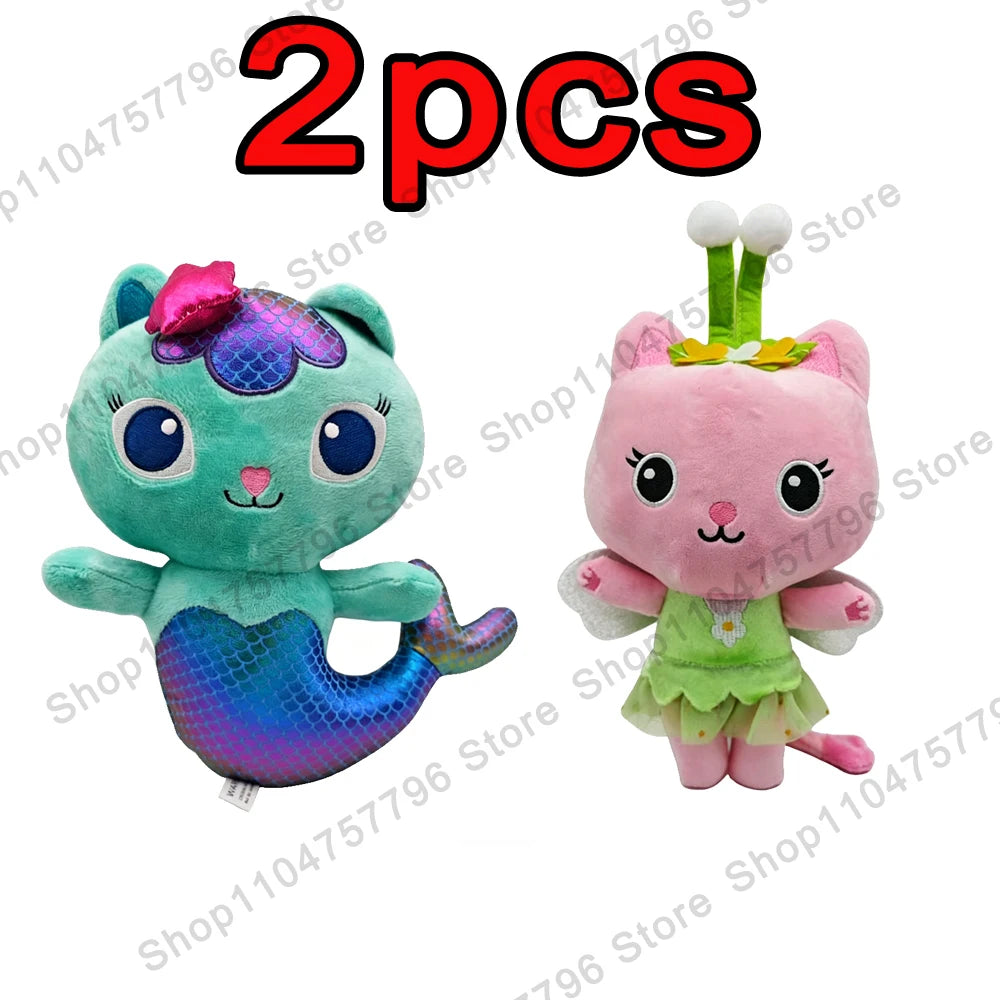 8 pièces Nouveaux porte-clés en peluche Maison de poupée Gabby, animaux en peluche Mercat, chat souriant, chat de voiture, chat câlin, cadeau d'anniversaire pour fille Gaby