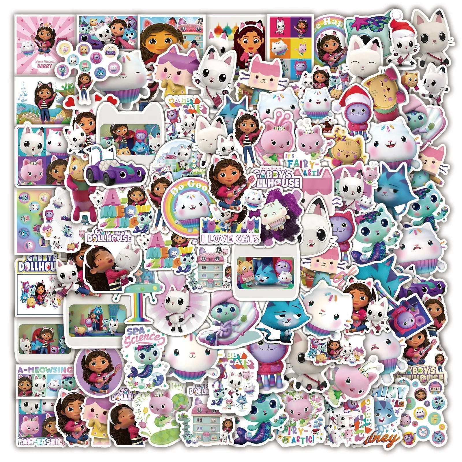 Autocollants pour maison de poupée Gabby, 100 pièces, pour valise, Skateboard, ordinateur portable, bagages, réfrigérateur, téléphone, style de voiture