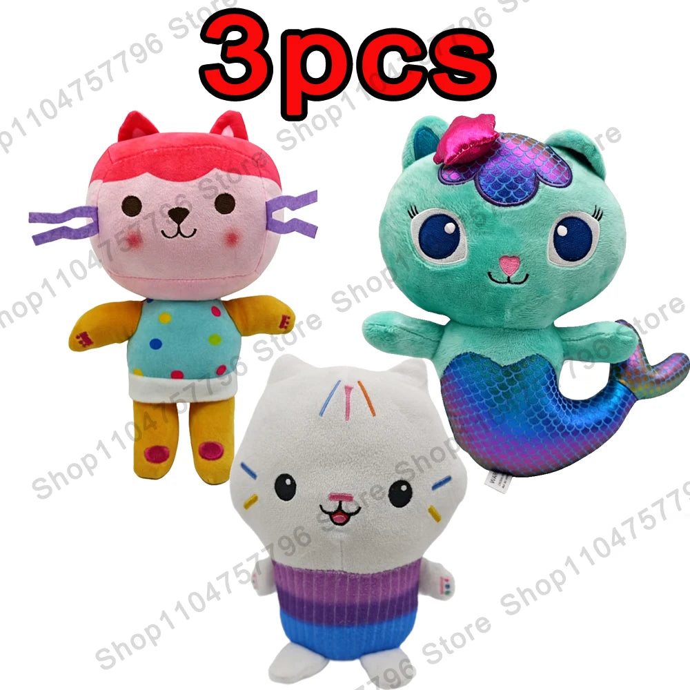 8 pièces Nouveaux porte-clés en peluche Maison de poupée Gabby, animaux en peluche Mercat, chat souriant, chat de voiture, chat câlin, cadeau d'anniversaire pour fille Gaby