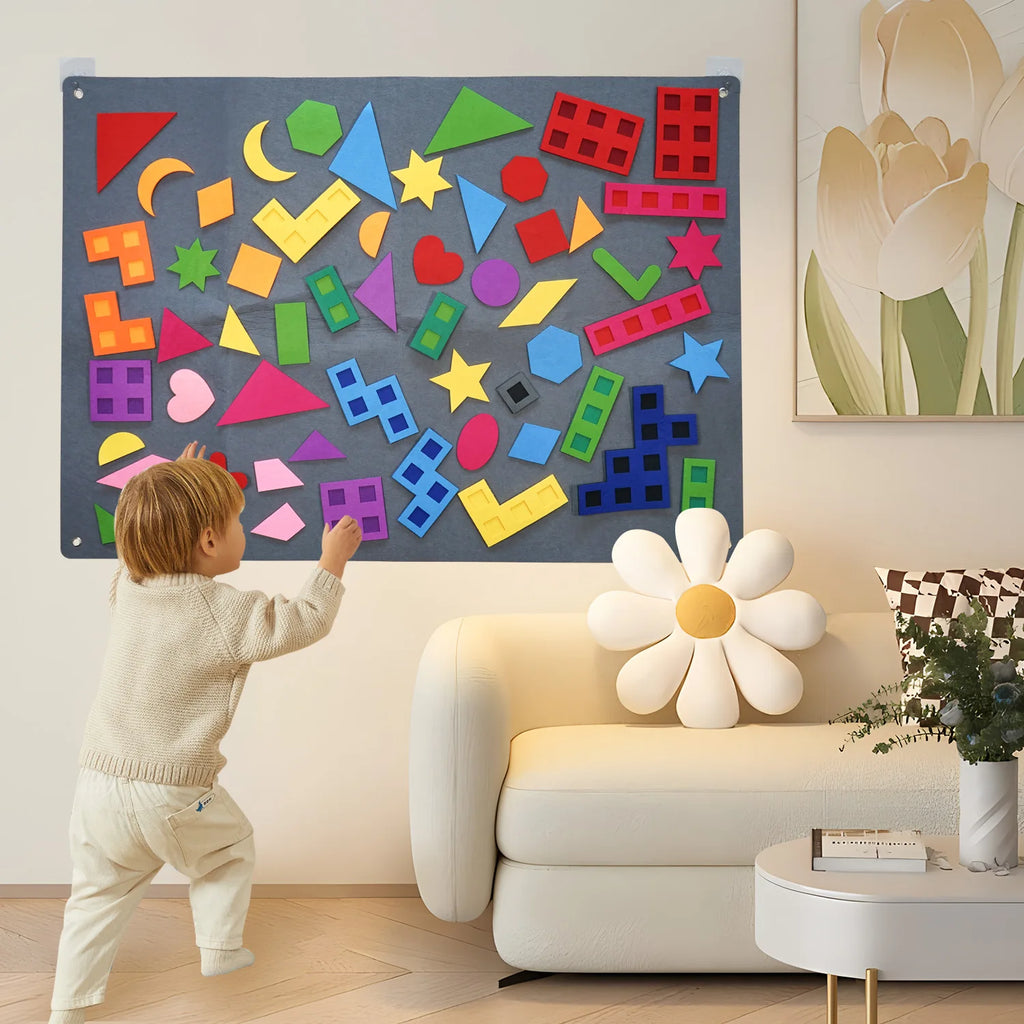Tableau Montessori en Feutrine avec Formes Géométriques – Jeu Éducatif Sensoriel pour Enfants 3 à 6 Ans