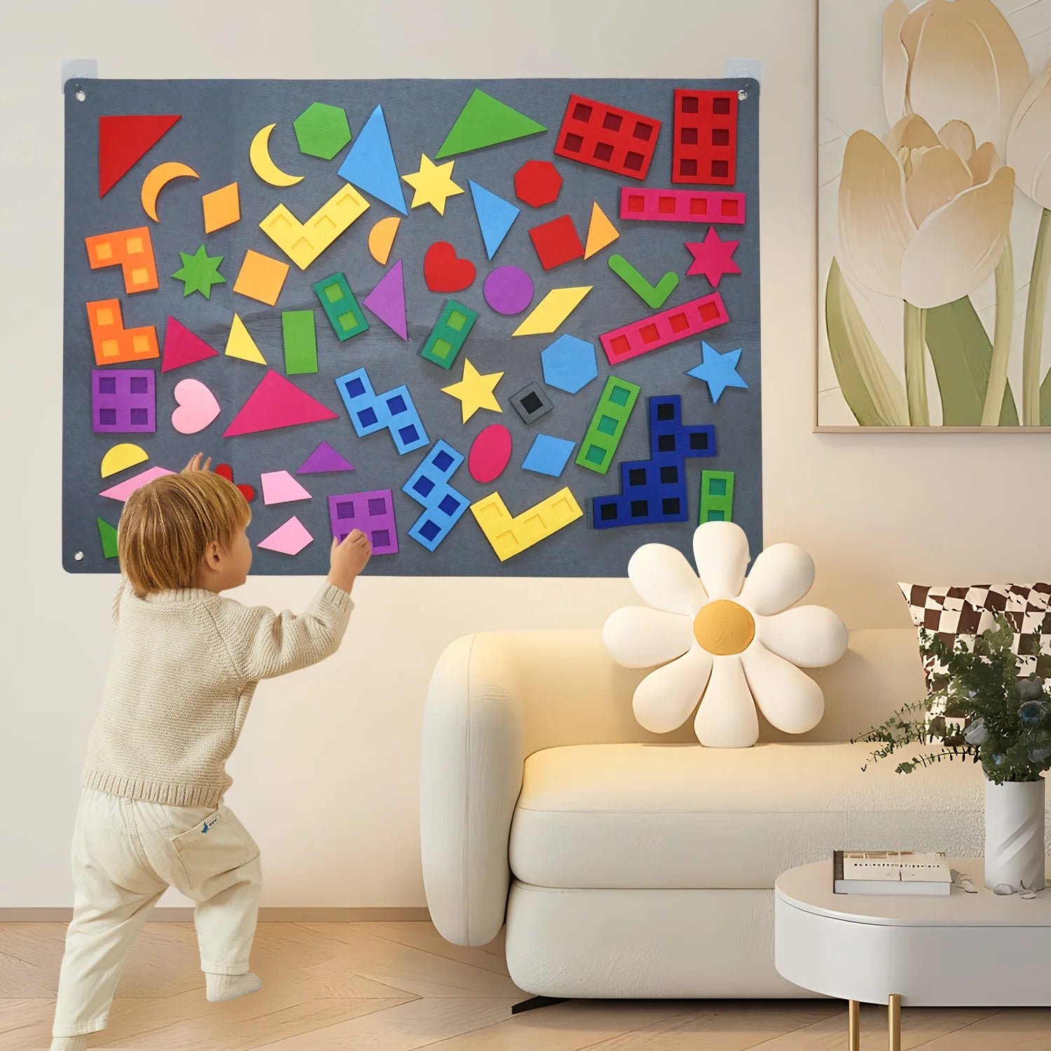 Tableau Montessori en Feutrine avec Formes Géométriques – Jeu Éducatif Sensoriel pour Enfants 3 à 6 Ans