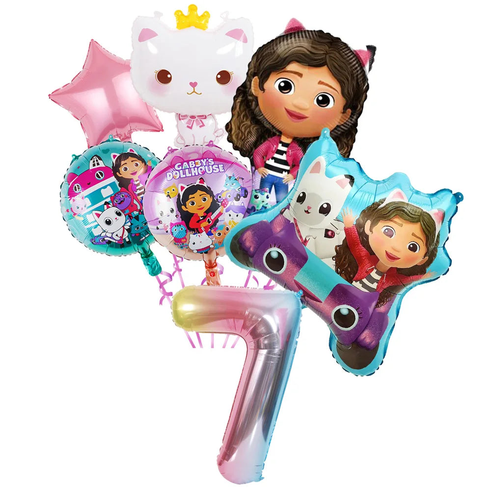 Ensemble de ballons numérotés Gabby Dollhouse Cats, décoration de fête d'anniversaire pour enfants, ballons en latex et aluminium, cadeau jouet pour fille Gabby's Doll