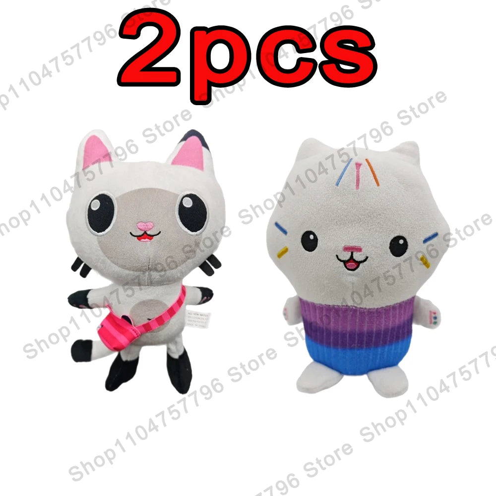8 pièces Nouveaux porte-clés en peluche Maison de poupée Gabby, animaux en peluche Mercat, chat souriant, chat de voiture, chat câlin, cadeau d'anniversaire pour fille Gaby