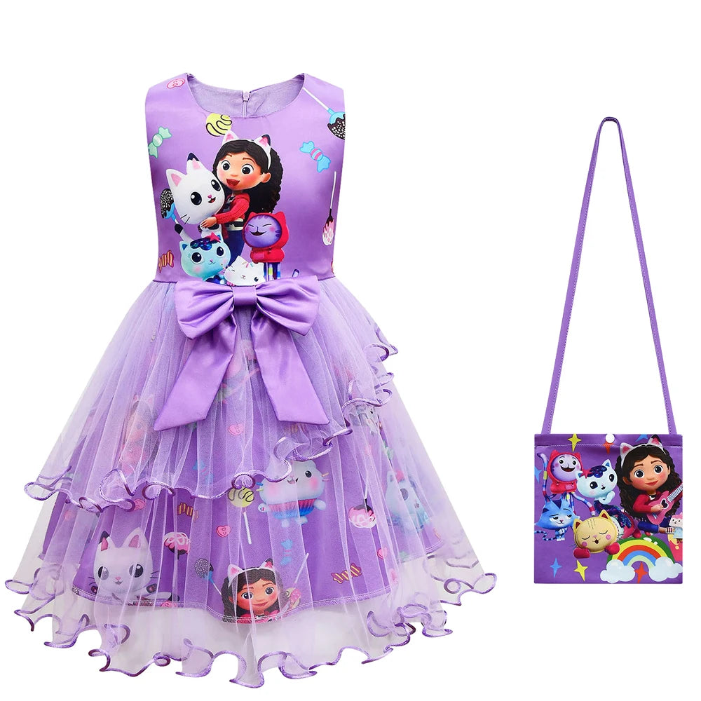 Costume de maison de poupée Gabby pour enfants, vêtements de chat Gabbys mignons, robe de princesse pour bébés filles, cadeau de fête de carnaval