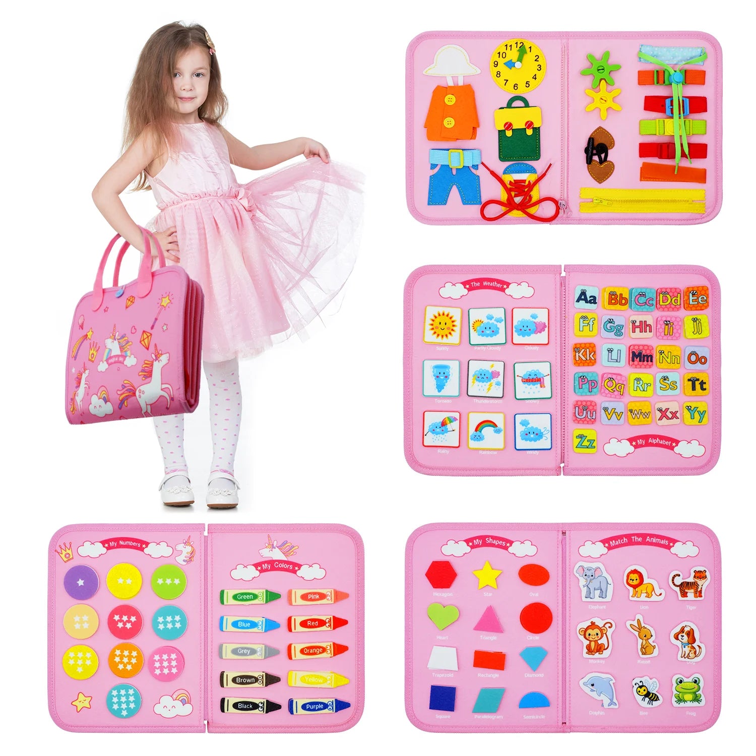 Livre d’Activités Montessori pour Enfants 3-6 Ans – Busy Board Éducatif Sensoriel Portable