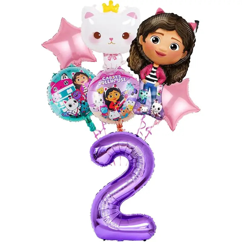 Décoration d'anniversaire Gabby, thème Gabby Dollhouse, vaisselle, assiette, tasse, serviette, nappe, ballon, bannière, toile de fond, fournitures pour fête d'enfants