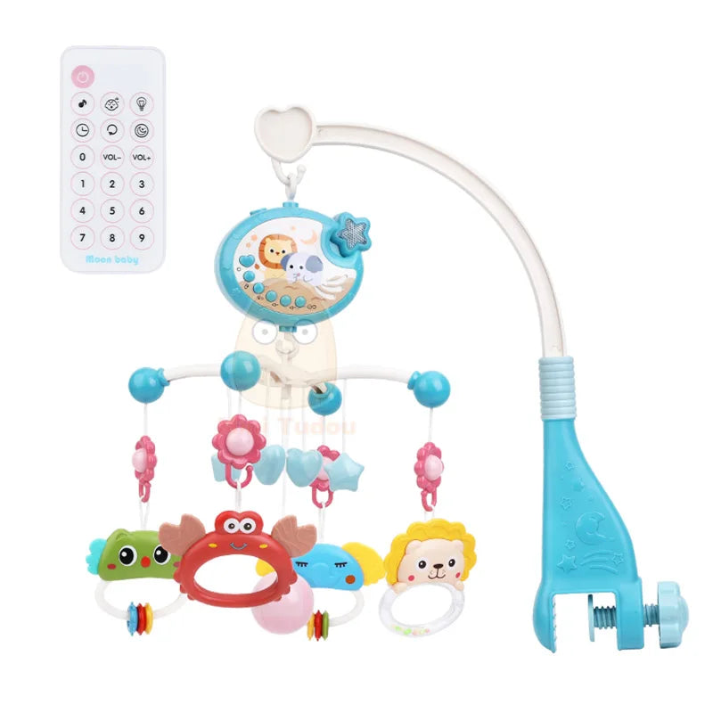 Mobile Musical pour Lit Bébé avec Projecteur Rotatif – Veilleuse, Berceuses et Hochet d'Éveil 0 à 12 Mois