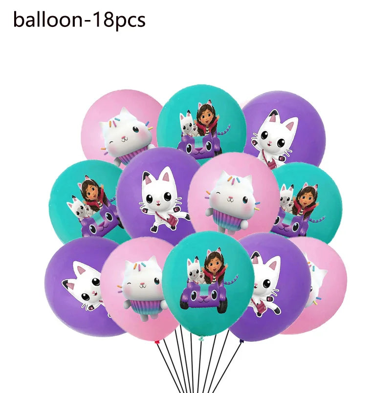 Ensemble de ballons numérotés Gabby Dollhouse Cats, décoration de fête d'anniversaire pour enfants, ballons en latex et aluminium, cadeau jouet pour fille Gabby's Doll