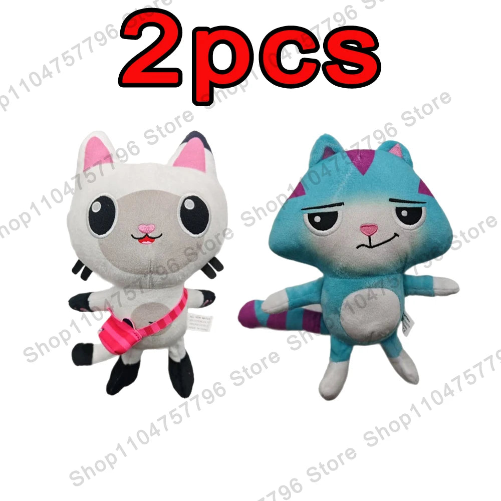 8 pièces Nouveaux porte-clés en peluche Maison de poupée Gabby, animaux en peluche Mercat, chat souriant, chat de voiture, chat câlin, cadeau d'anniversaire pour fille Gaby