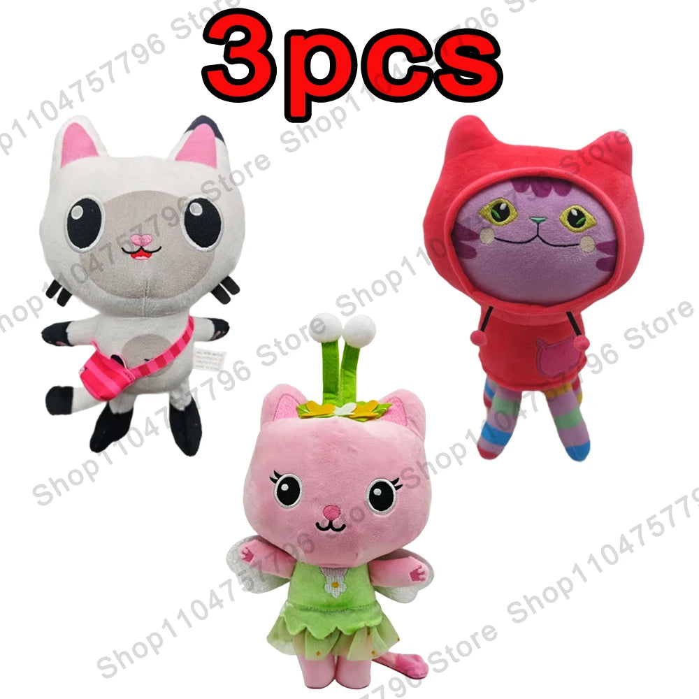 8 pièces Nouveaux porte-clés en peluche Maison de poupée Gabby, animaux en peluche Mercat, chat souriant, chat de voiture, chat câlin, cadeau d'anniversaire pour fille Gaby