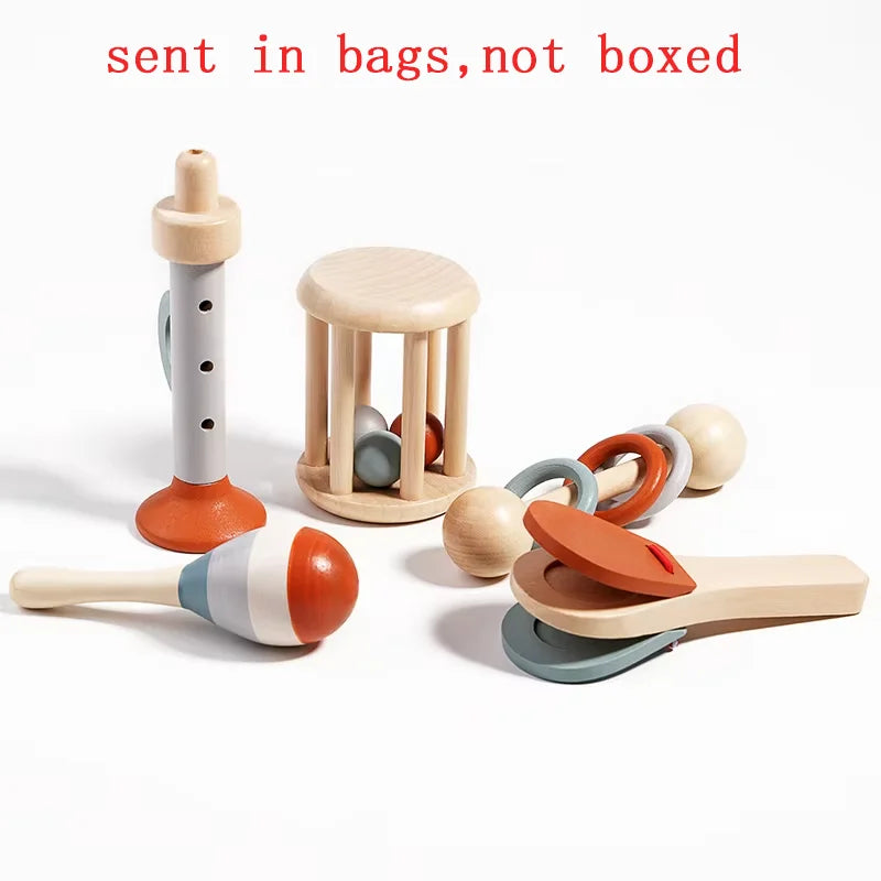 5 pièces bébé Instruments de musique hochet sensoriel jouets déSet de 5 Instruments de Musique Montessori en Bois – Jouets Sensoriels et Éducatifs pour Enfants