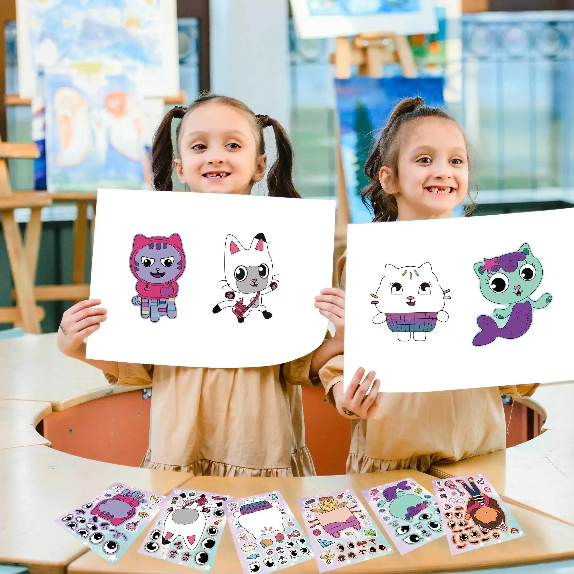 Autocollants de dessin animé Gabby Cat Dolls, décoration de fête d'anniversaire, autocollant DIY, bagages, guitare, graffiti imperméable, baby shower, jouets pour enfants*