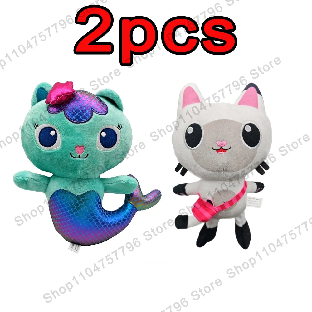 8 pièces Nouveaux porte-clés en peluche Maison de poupée Gabby, animaux en peluche Mercat, chat souriant, chat de voiture, chat câlin, cadeau d'anniversaire pour fille Gaby