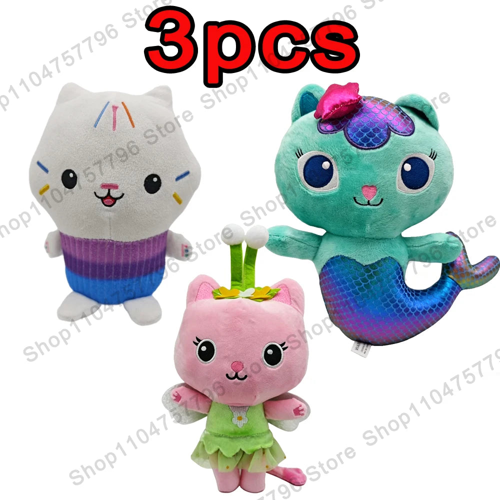 8 pièces Nouveaux porte-clés en peluche Maison de poupée Gabby, animaux en peluche Mercat, chat souriant, chat de voiture, chat câlin, cadeau d'anniversaire pour fille Gaby