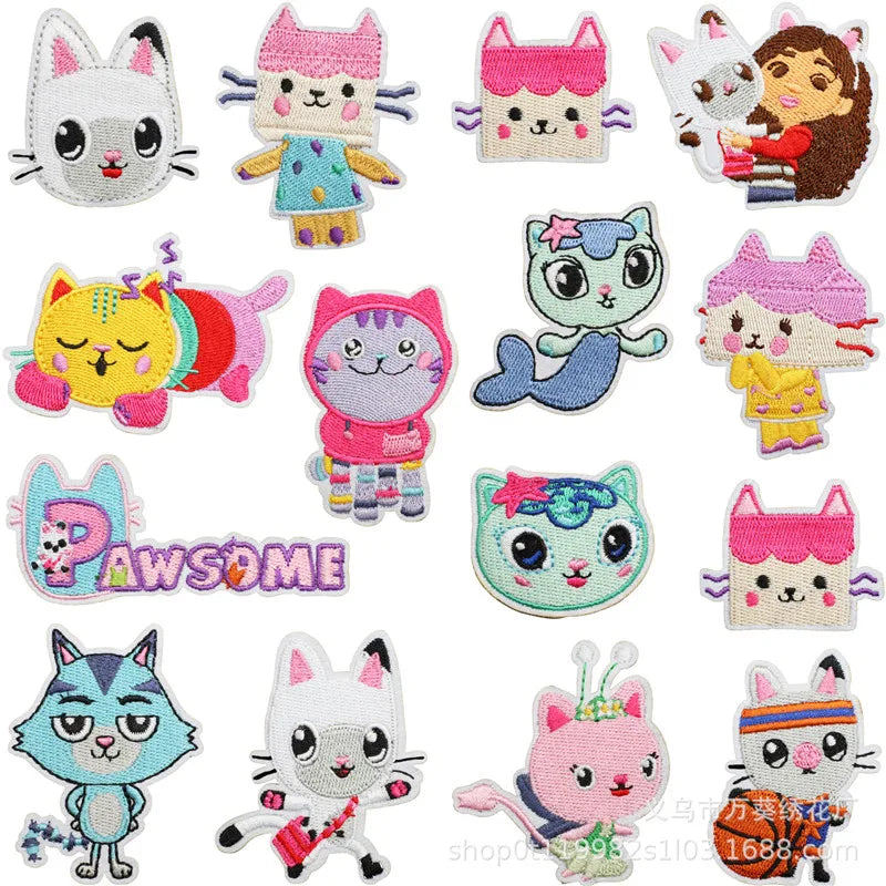 15 pièces Gabby's Dollhouse 3D bricolage Patch tissu autocollants coudre sur broderie patchs Applique fer sur vêtements pantalons décor couture