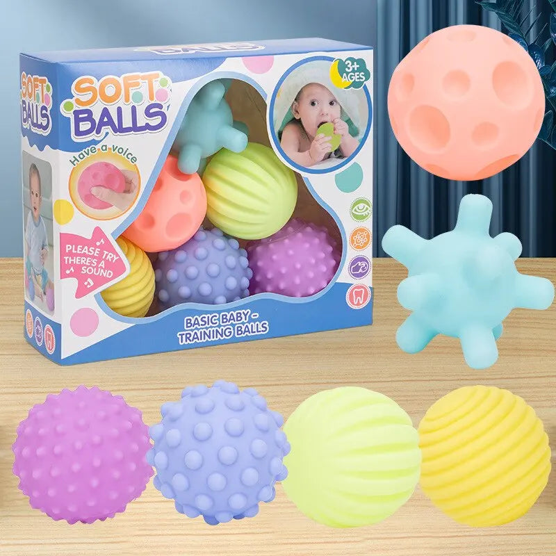 Lot de 6 Balles Sensorielles Bébé en Silicone – Jouets d’Éveil Tactiles Montessori pour Nourrissons